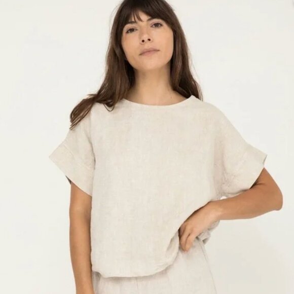 Elizabeth Suzann Tops - Elizabeth Suzann Georgia Top Flax Midweight Linen OS